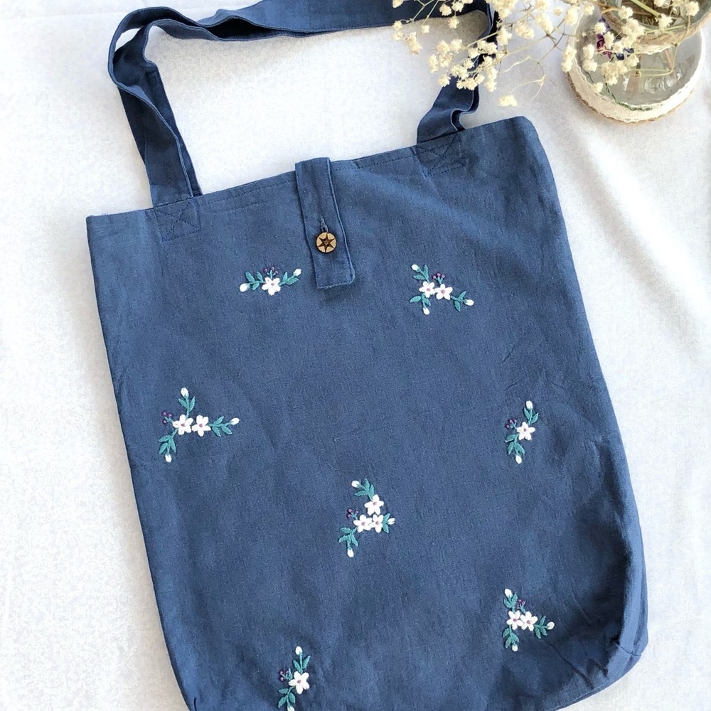 Hand embroidered linen bag